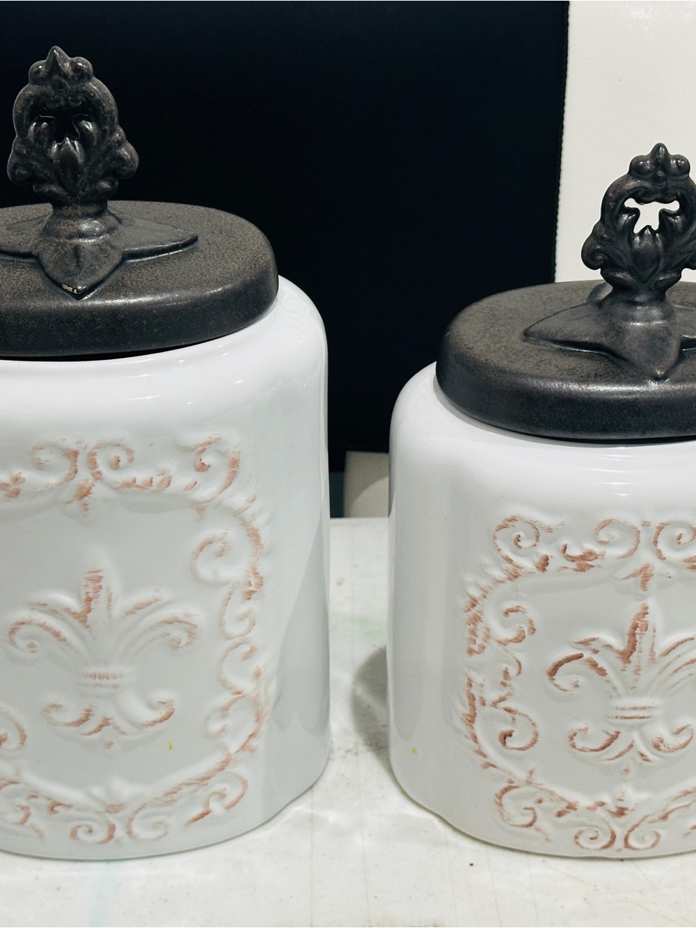 American Atelier Antique White Stoneware Canister, Kitchen Organization lot